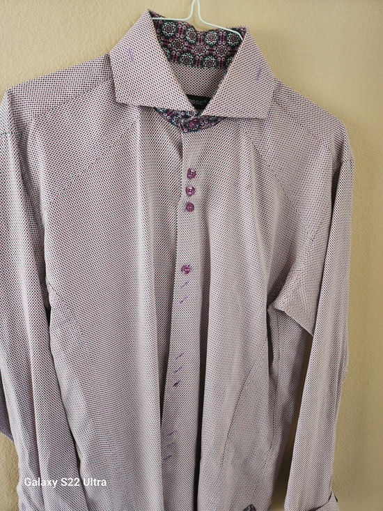 Bogosse Other - Men's Patterned Light Pink Dress Shirt with Floral Contrast Trim